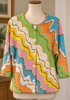 Vintage Design Options Philip Jane Gordon Cardigan Sweater Colorful Beaded M